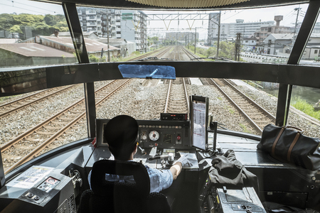 Yufuin no Mori express train's engine driver view in Japanのeditorial素材