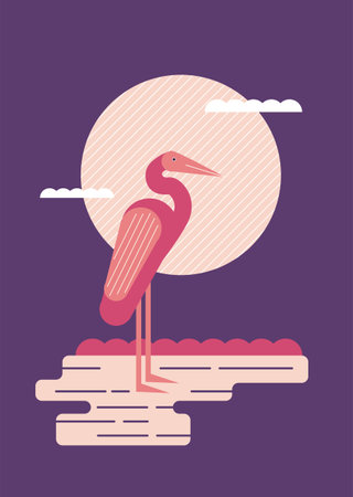 stylish crane standing in waterのイラスト素材