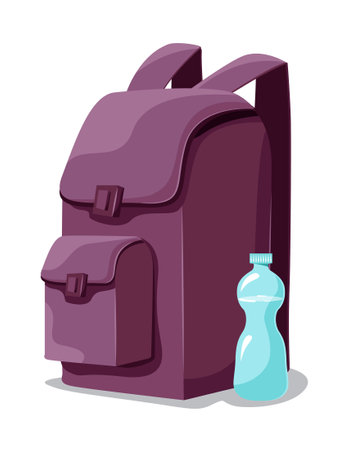 school bag and water bottle isolated vector illustrationのイラスト素材