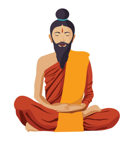 Buddhist tibetan monk meditation with beard isolated. Spiritualのイラスト素材