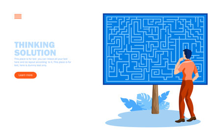 man looking at maze vector illustrationのイラスト素材