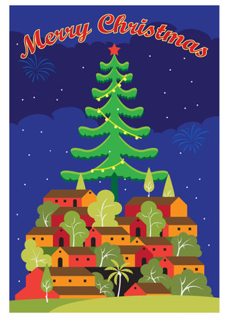 christmas celebration village vector illustrationのイラスト素材