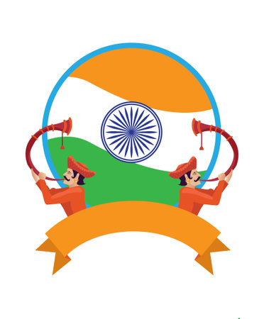 indian tutari man with indian flag celebration vector illustrationのイラスト素材