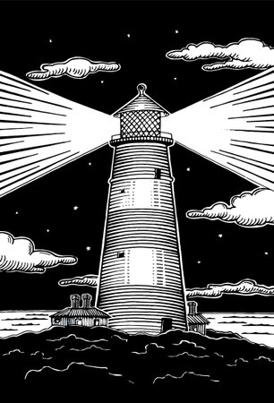 vintage hand drawn line art lighthouse engraved vector illustrationのイラスト素材