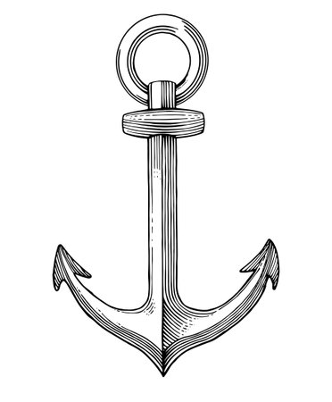 vintage hand drawn line art sea anchor engraved vector illustrationのイラスト素材