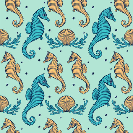 Vintage Hand drawn Seamless pattern with sea creatures. Sea life background. Decorative wallpaper vector illustrationのイラスト素材