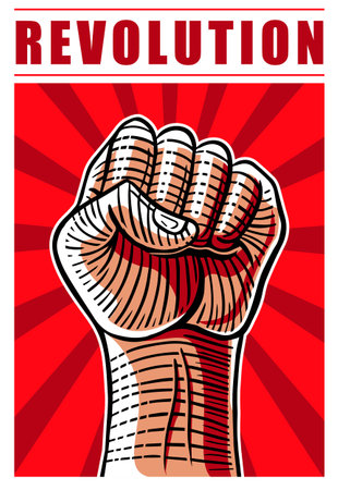 retro power revolution hand fist raised poster vector illustrationのイラスト素材