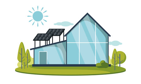 modern home with solar energy panel vector illustrationのイラスト素材