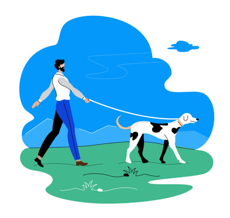 man walking with dog vector illustrationのイラスト素材