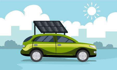 eco electric car with solar panels vector illustrationのイラスト素材