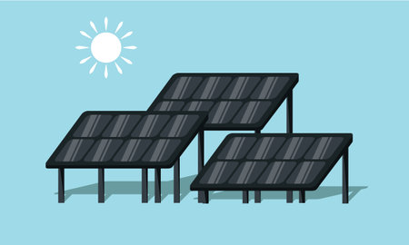 sun and solar panels isolated vector illustration