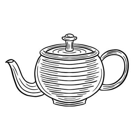 teapot hand drawn engraved sketch drawing vector illustrationのイラスト素材