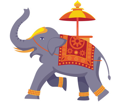 indian decorated elephant with umbrella vector illustrationのイラスト素材