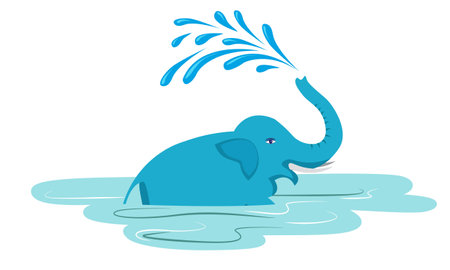 elephant playing in water vectorのイラスト素材