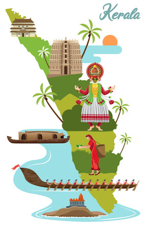 tourism and traditional culture with kerala map vector illustrationのイラスト素材