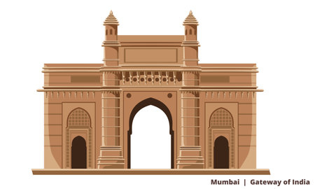 Gateway of india, Mumbai Bombay, famous historical icon vector illustrationのイラスト素材