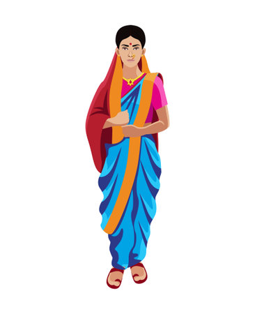 maharashtrian hindu women in traditional saree vector illustrationのイラスト素材