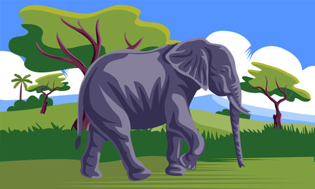 elephant walking in jungle vector illustrationのイラスト素材