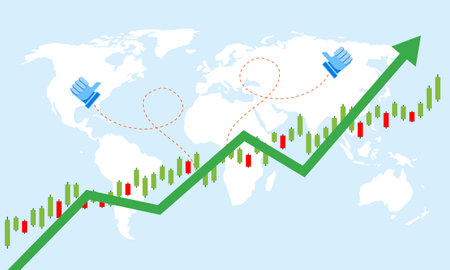 stock market growth with world map vector illustrationのイラスト素材