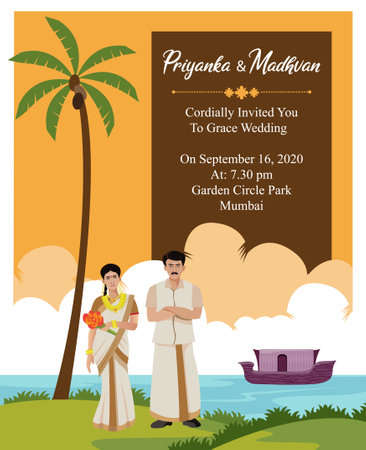 indian kerala wedding card invitation design template vector illustrationのイラスト素材