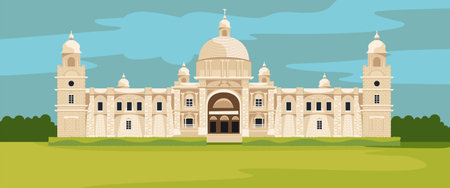 victoria memorial kolkata, west bengal, india vector illustrationのイラスト素材