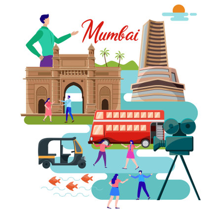 mumbai city life collage vectorのイラスト素材