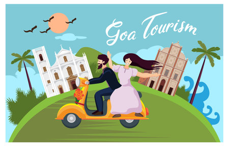 goa tourism vector design collage illustrationのイラスト素材