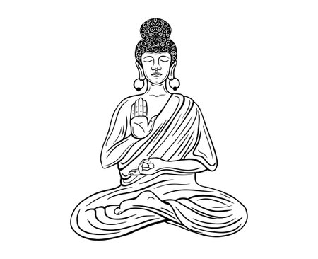 buddha in meditation hand drawn vector illustrationのイラスト素材