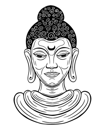 buddha close up face hand drawn vector illustrationのイラスト素材