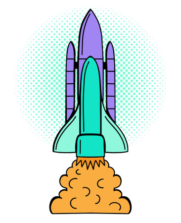 satellite launch in sky vectorのイラスト素材