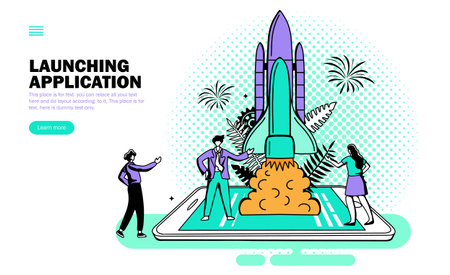 start up team work concept. application launchのイラスト素材