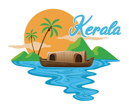 indian kerala houseboat vector illustrationのイラスト素材