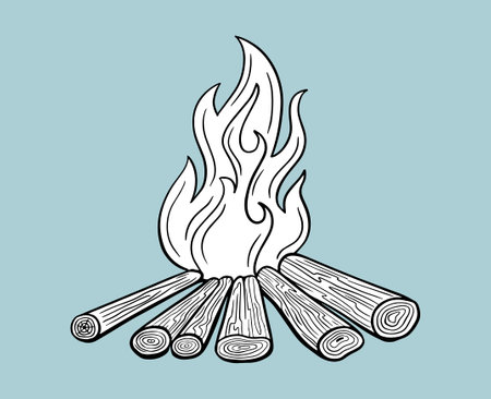 bonfire firewood flame burning, campfire hand drawn vector illustration isolatedのイラスト素材