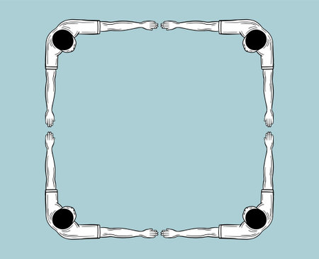 human hands frame, human hands making a square top view hand drawn vector illustrationのイラスト素材
