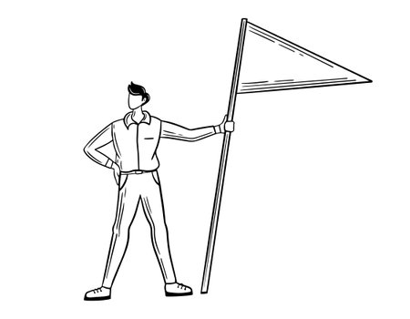man standing with victory flag hand drawn vector illustrationのイラスト素材