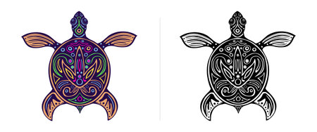 Hand drawn illustrated turtle, vector black ink animal drawing isolated on white backgroundのイラスト素材