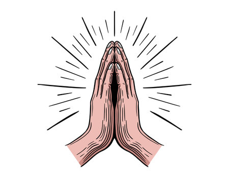 praying hands hand drawn vector illustrationのイラスト素材