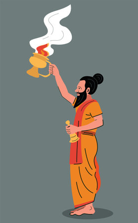 holy man sadhu doing ganga aarti isolatedのイラスト素材