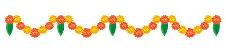 indian marigold garland, toran design, flower bunting vectorのイラスト素材