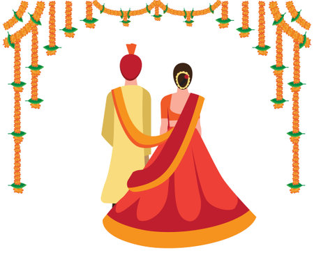 indian bride and groom vectorのイラスト素材