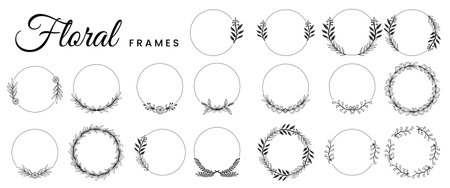 botanical floral frames design elements hand drawn vectorのイラスト素材