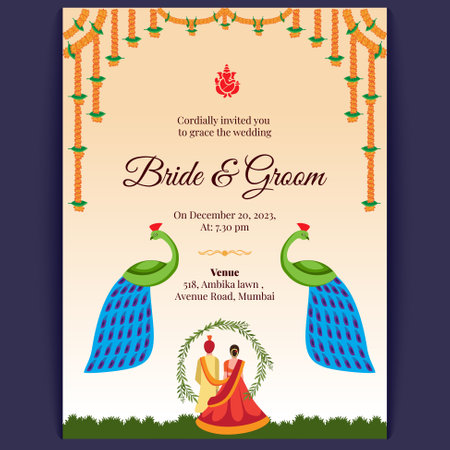 indian wedding card design, invitation templateのイラスト素材