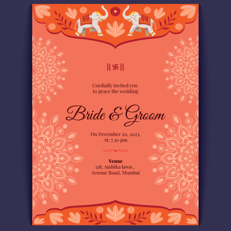 indian wedding card design, wedding invitation templateのイラスト素材