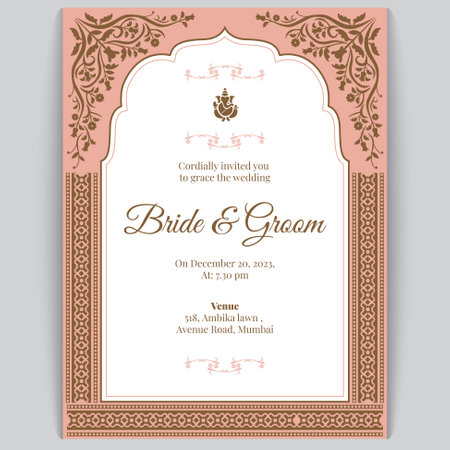 Royal indian wedding card design, invitation templateのイラスト素材
