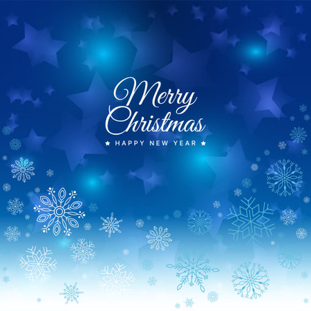 Merry Christmas decorative greeting with star blue background and snowflakes vectorのイラスト素材