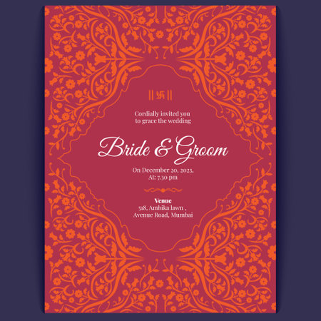 luxury indian wedding card design, wedding invitation templateのイラスト素材