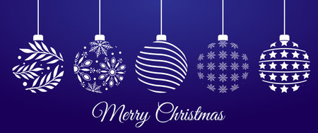 white christmas balls on blue background vectorのイラスト素材