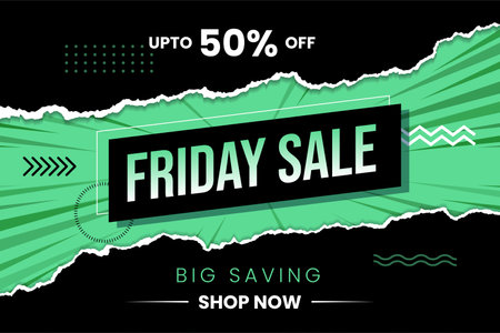 promotional banner for friday sale with ripped torn paper memphis style vectorのイラスト素材