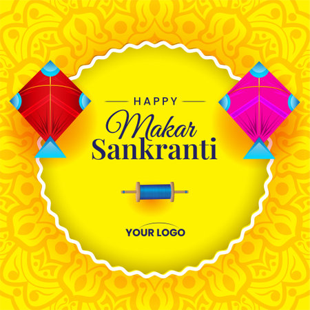 makar sankranti with kites yellow mandala festival background vectorのイラスト素材