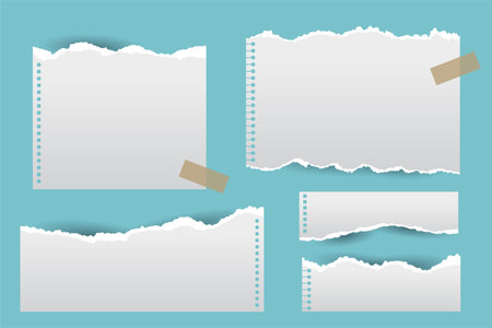 set of torn paper sheets effect vectorのイラスト素材